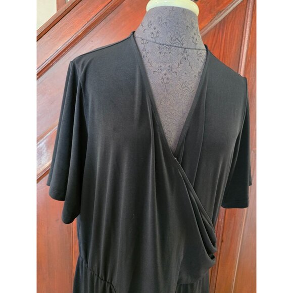 Susan Graver Black Short Sleeve Wrap Style Midi Dress Size XL - Picture 2 of 7